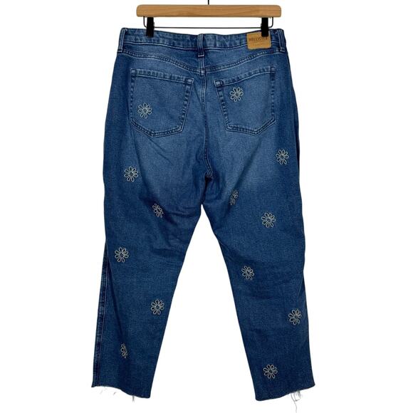Hollister Mom Jeans Sz 31 Short Blue Embroidered Floral Curvy High Rise Raw Hem - Picture 2 of 10